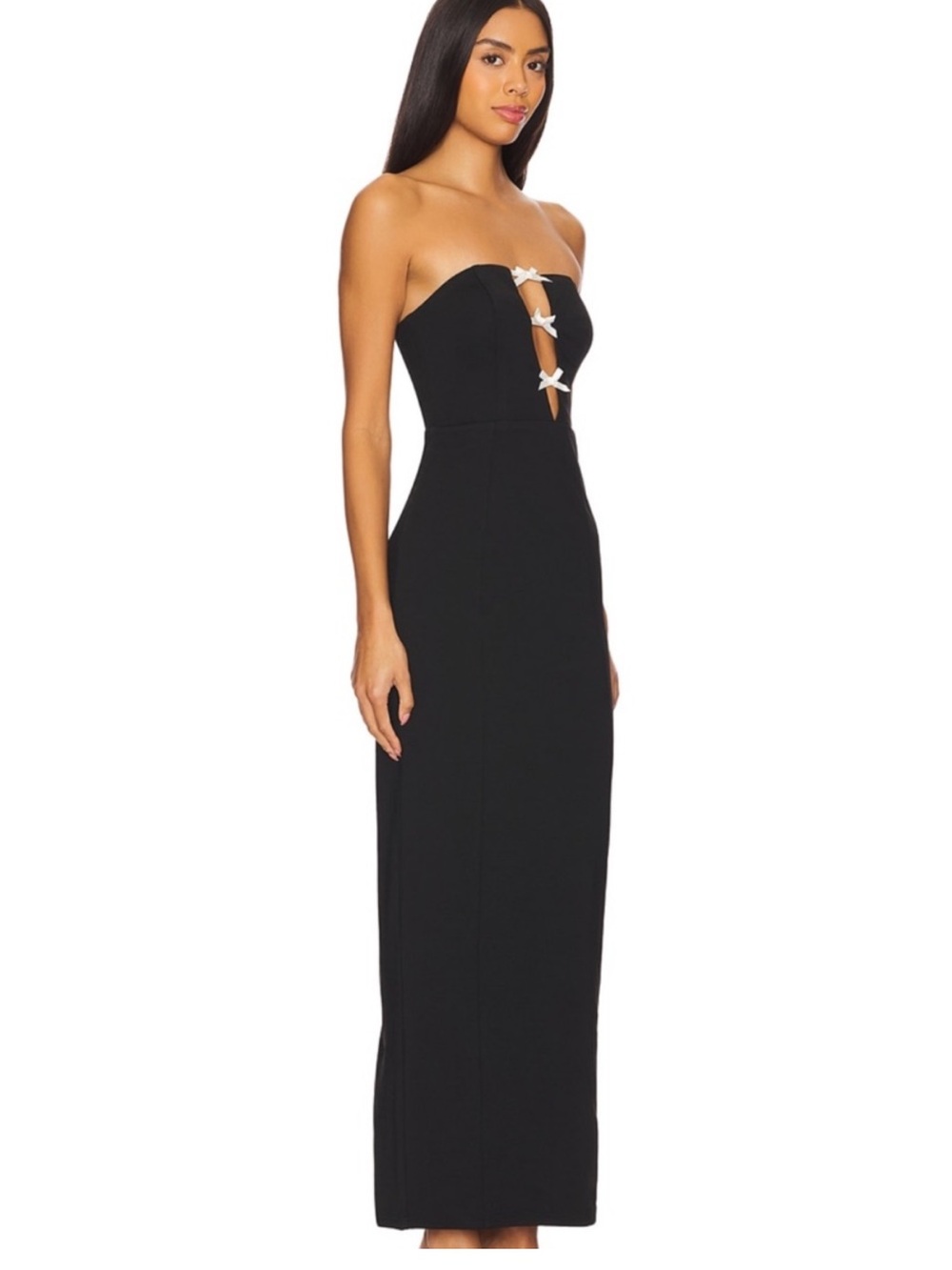 More to Come | Kariana Strapless Maxi Gown Dress Bow Cut Outs Black Small